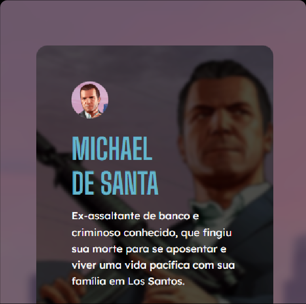Imagem do projeto de página com cartas informativas do jogo GTA V